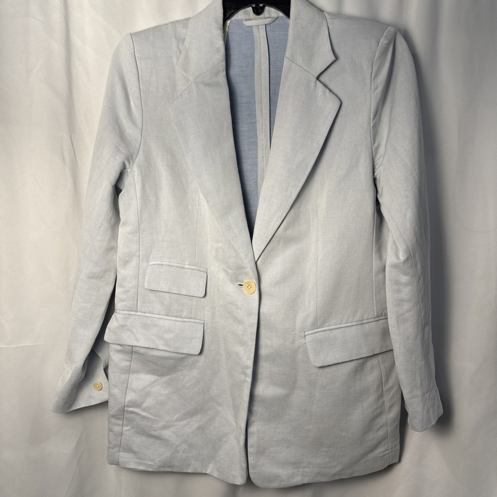 Banana Republic Classic Blazer Womens 14P Blue Chambray Single Button Petite